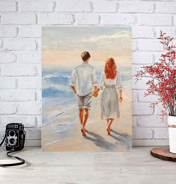 Together, A couple in love by the sea oil painting