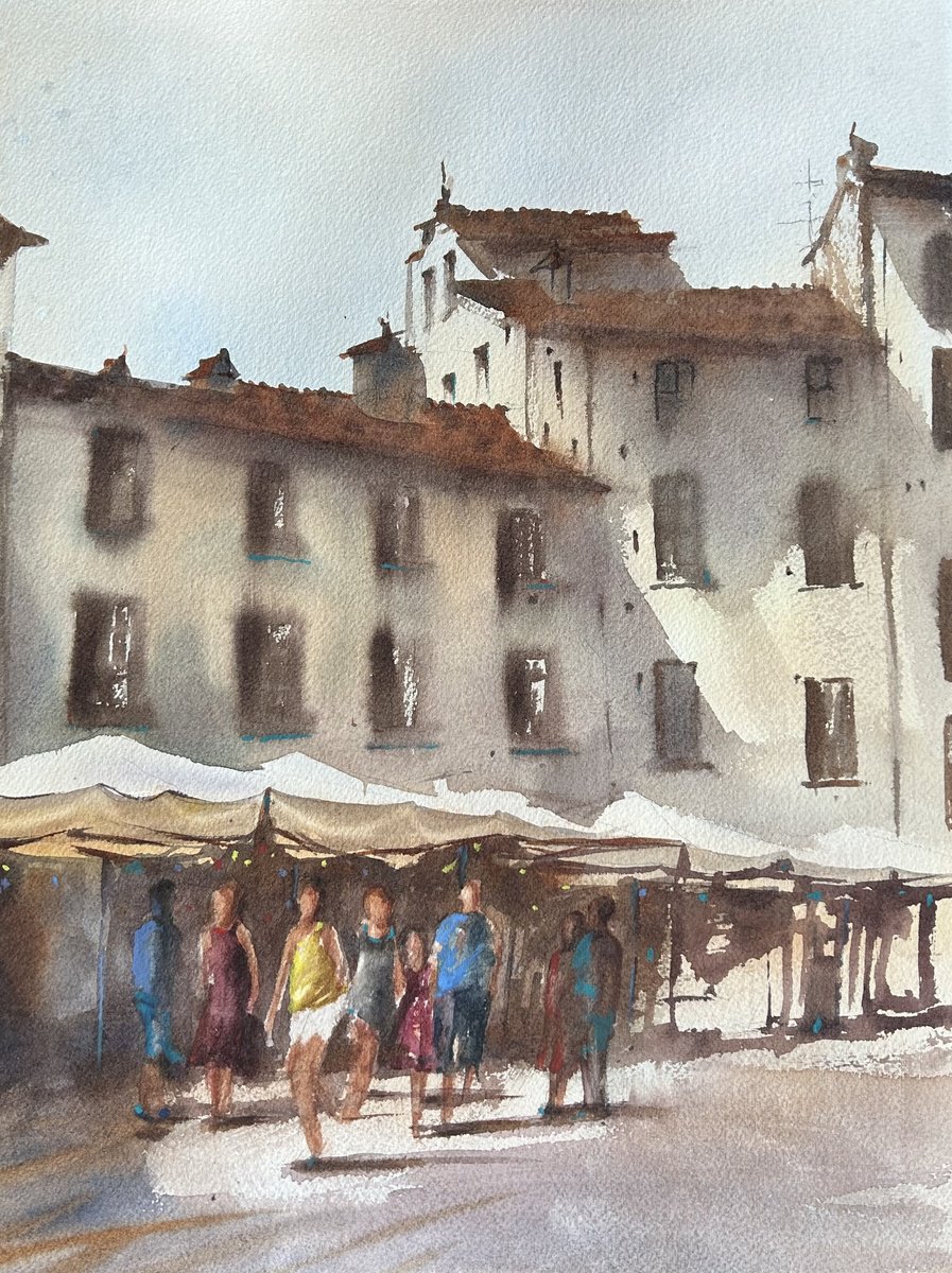Impressionistic Cityscapes Watercolour By Alina Karpova, 12 X 16, A Day In Lucca, Original Artwork