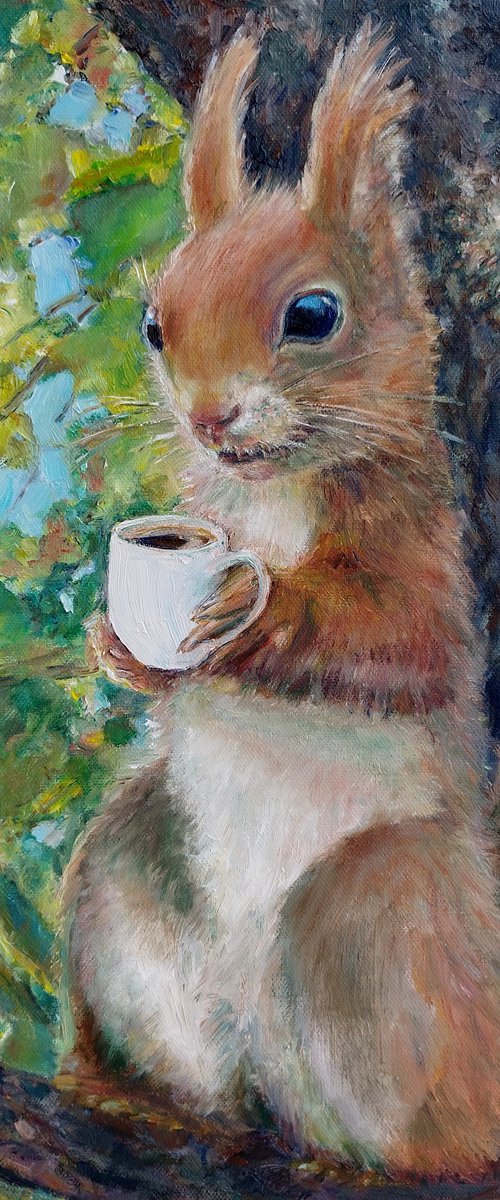 Squirrel With A Cup Of Coffee by Jura Kuba Art