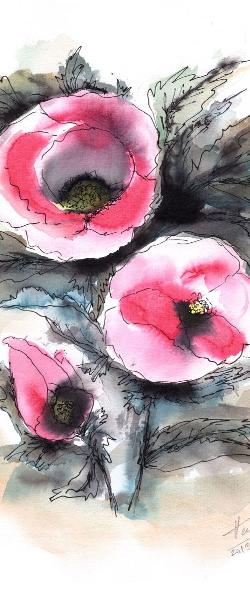 Abstract poppies by Aniko Hencz