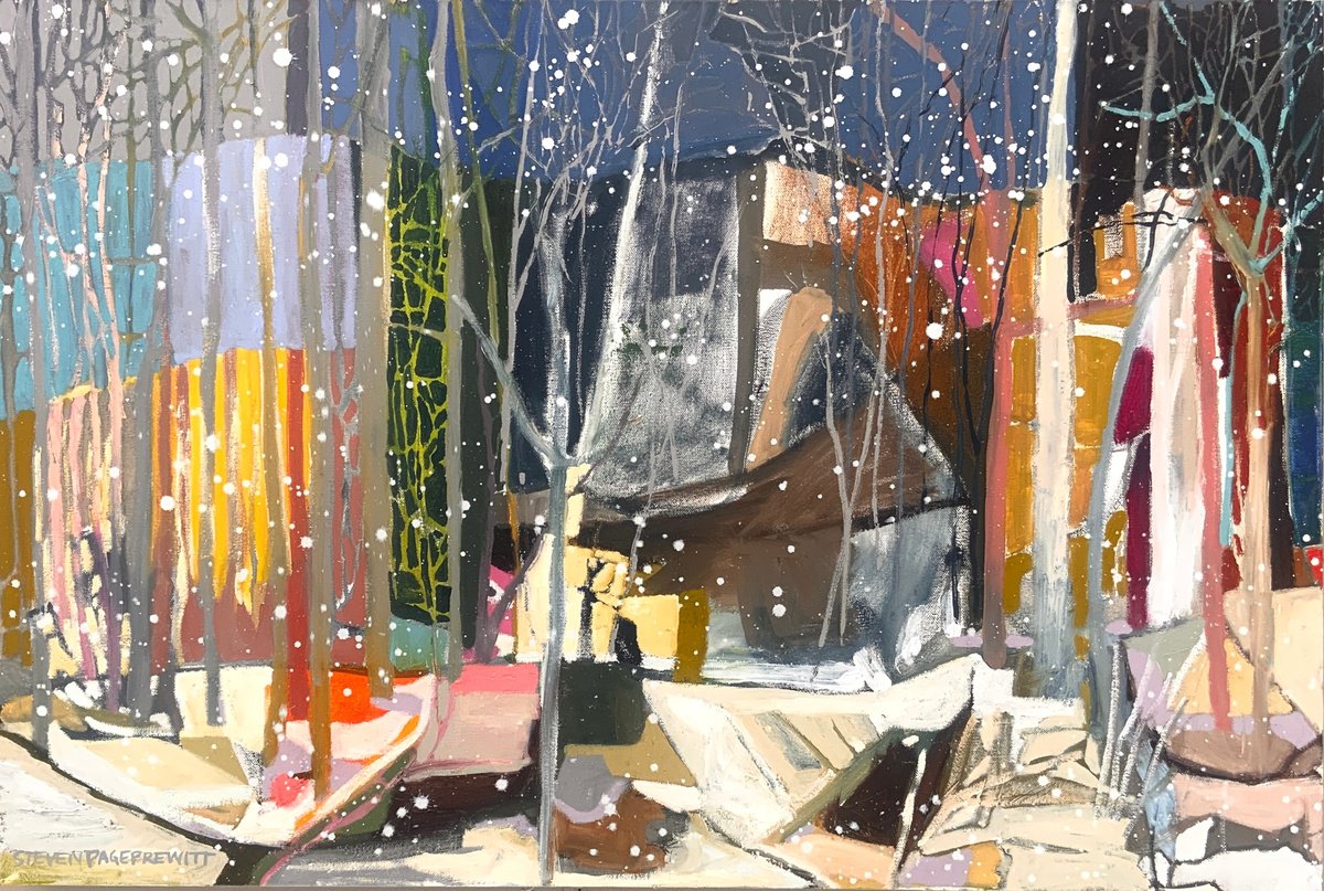 Impressionistic Abstract Oil Painting By Steven Page Prewitt, 36 X 24", Living In A Snow Globe World, Original Artwork