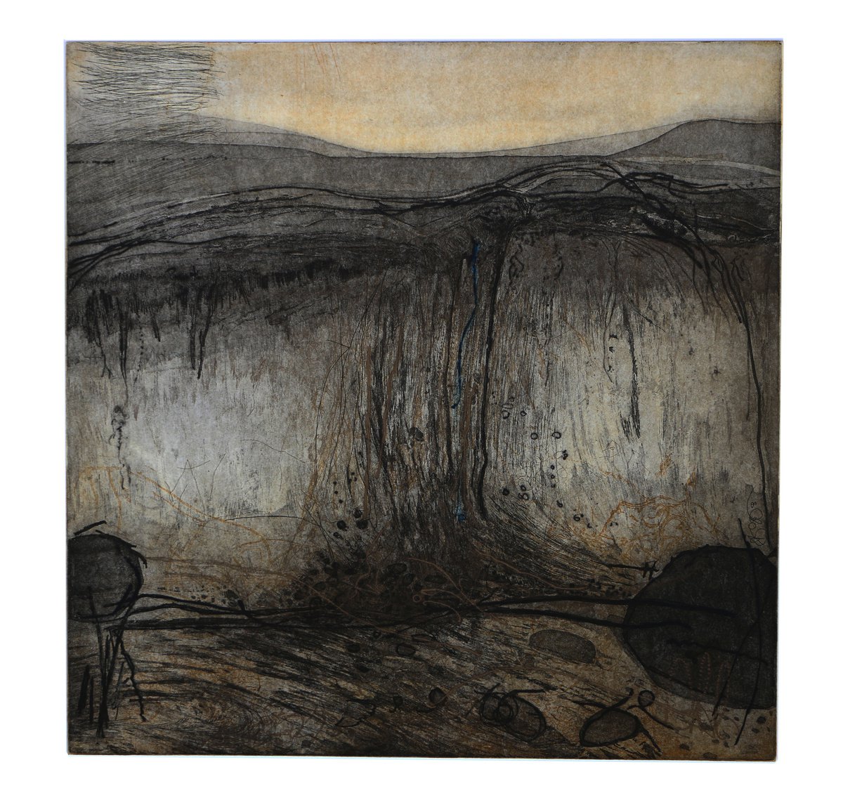 Heike Roesel Rockfall, etching in variation in edition of 15 by Heike Roesel