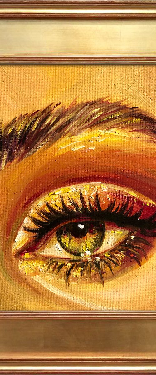 Golden Hour Sun, Original Realistic Square Mini Oil Painting by Nastia Fortune