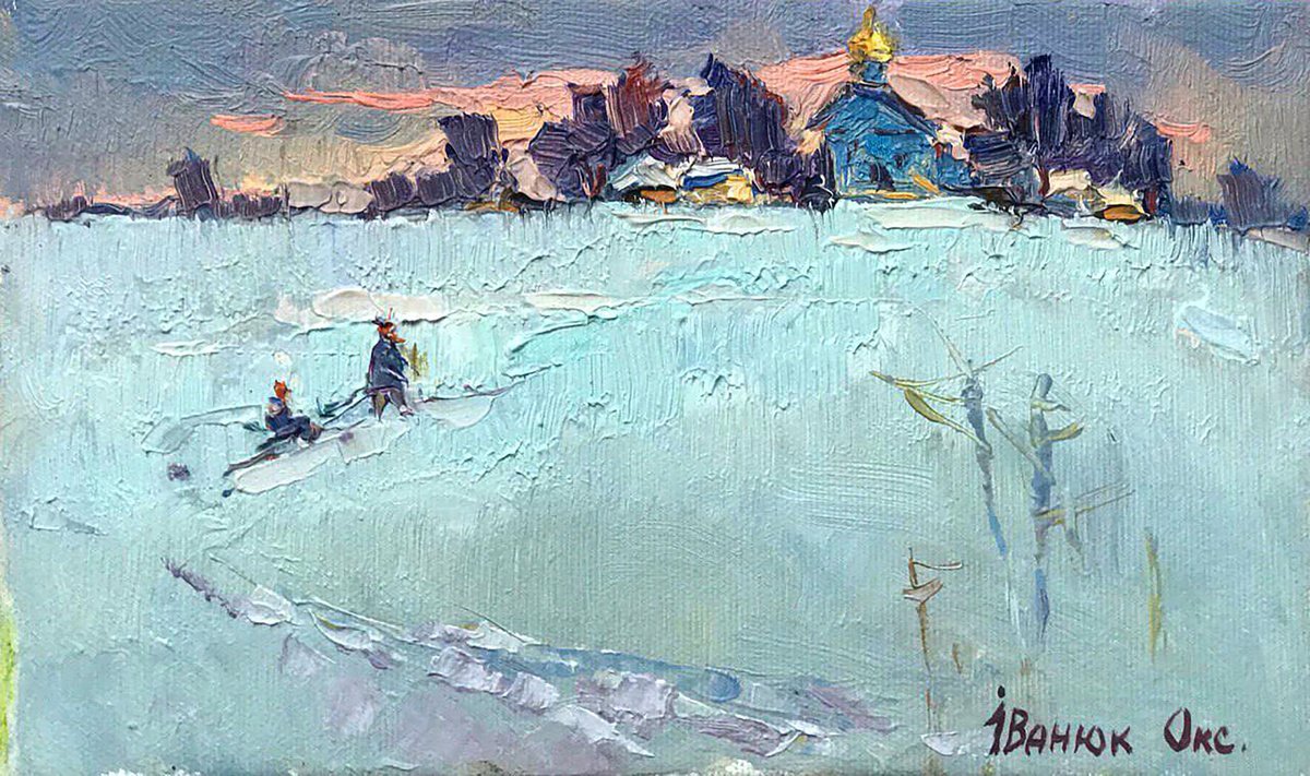 Impressionistic Landscape Oil Painting By Kalenyuk Alex, 10 X 6", Freezing Day, Original Artwork