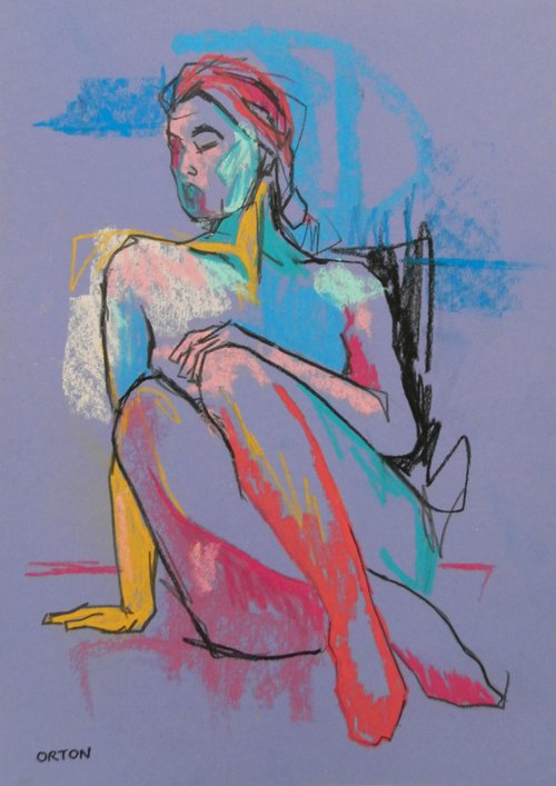 Female Nude In Pastel Seated Female Model Figure Study Life Drawing Gesture Study by Andrew Orton