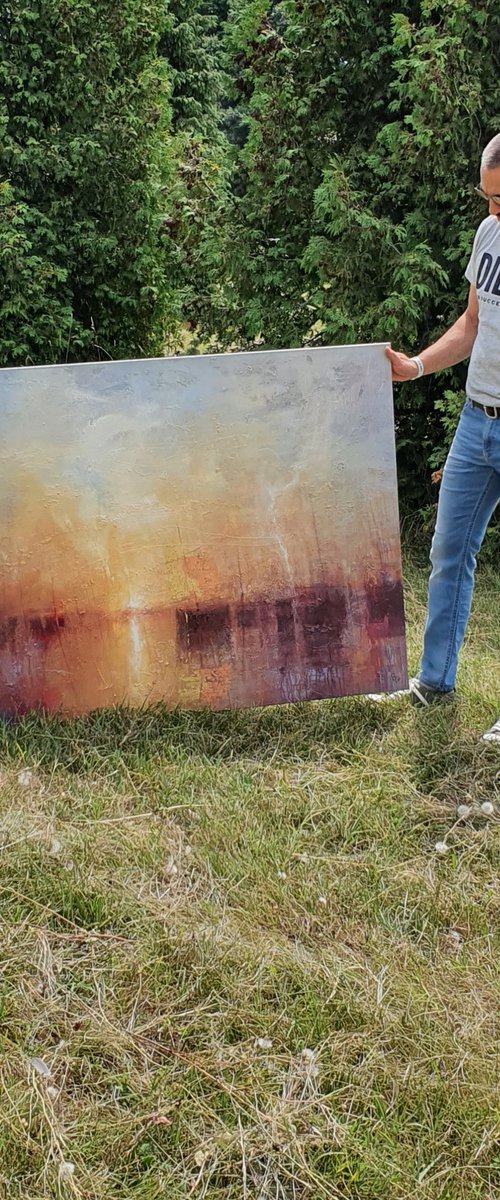 " Harbor of destroyed dreams - Golden Dawn " (W 130 x H 100 cm) SPECIAL PRICE!!! by Ivan  Grozdanovski