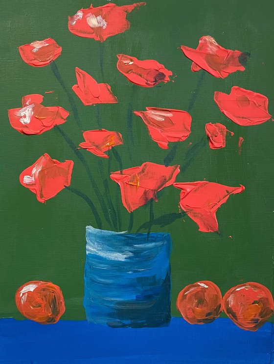 Poppies & 3 Ripe Oranges
