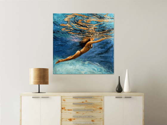 Swimming girl 68 -35x35 in