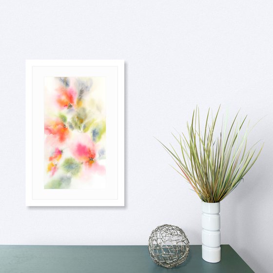 Soft red flowers, abstract watercolor floral art