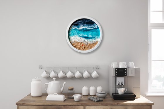 Window with seaview - original seascape 3d resin artwork, framed, ready to hang