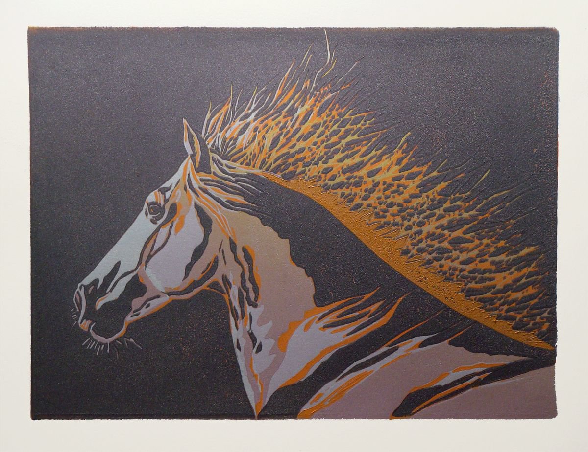 Abstract Animal Linocut By Angela Maher, 10 X 8, Into The Light, Original Artwork