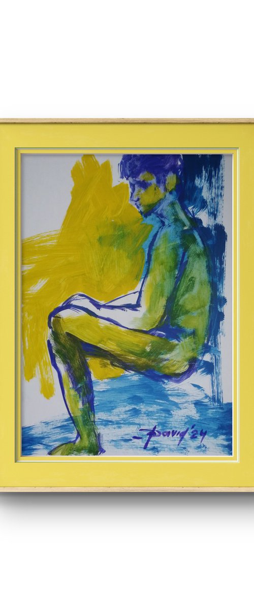 Male nude study oil on paper by Olga David