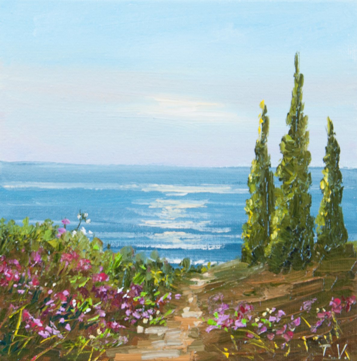 Seascape. Oil painting. Miniature. 6 x 6in. by Tetiana Vysochynska