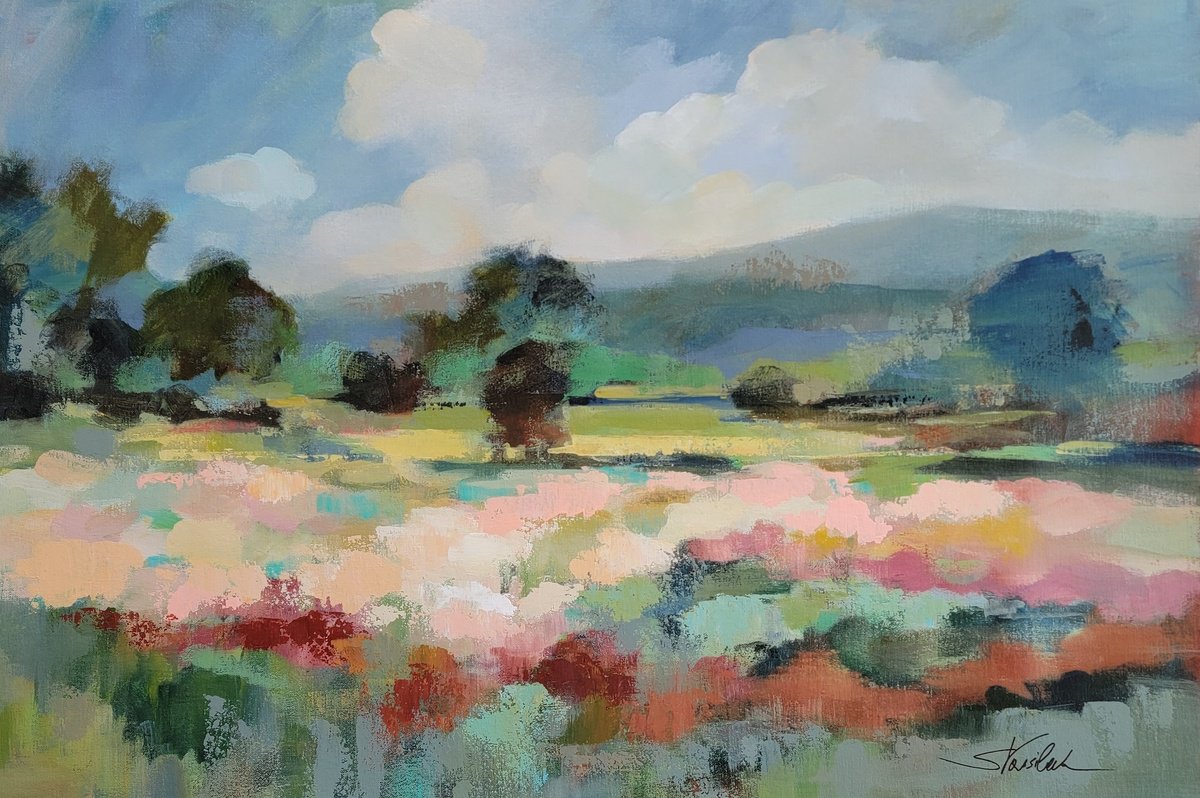 Expressive Landscape Acrylic Painting By Silvia Vassileva, 36 X 24", Before The Summer Rain, Original Artwork
