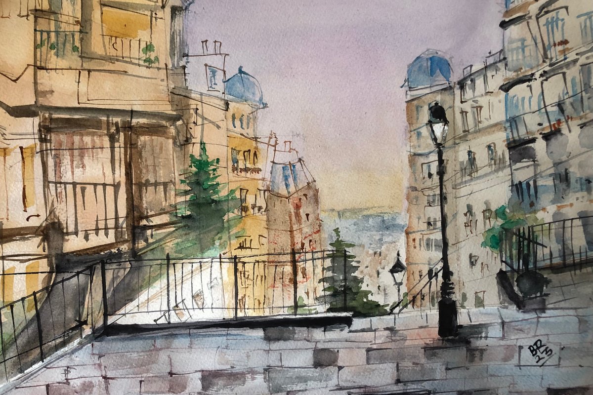 Impressionistic Cityscapes Watercolour By Bernd Rieve, 15 X 11, Parisian Reflections, Original Artwork