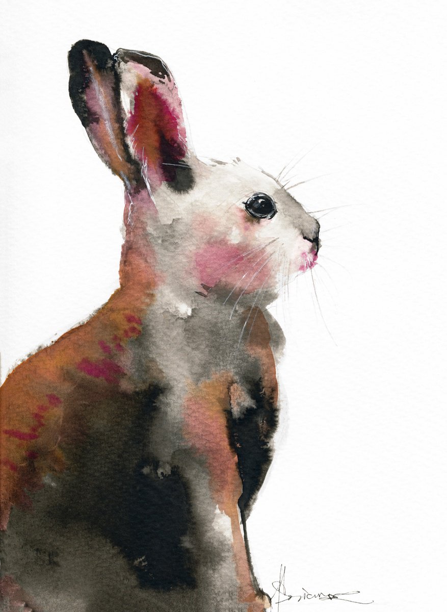 Expressive Animal Watercolour By Doriana Popa, 7 X 9, The Rabbit, Original Artwork
