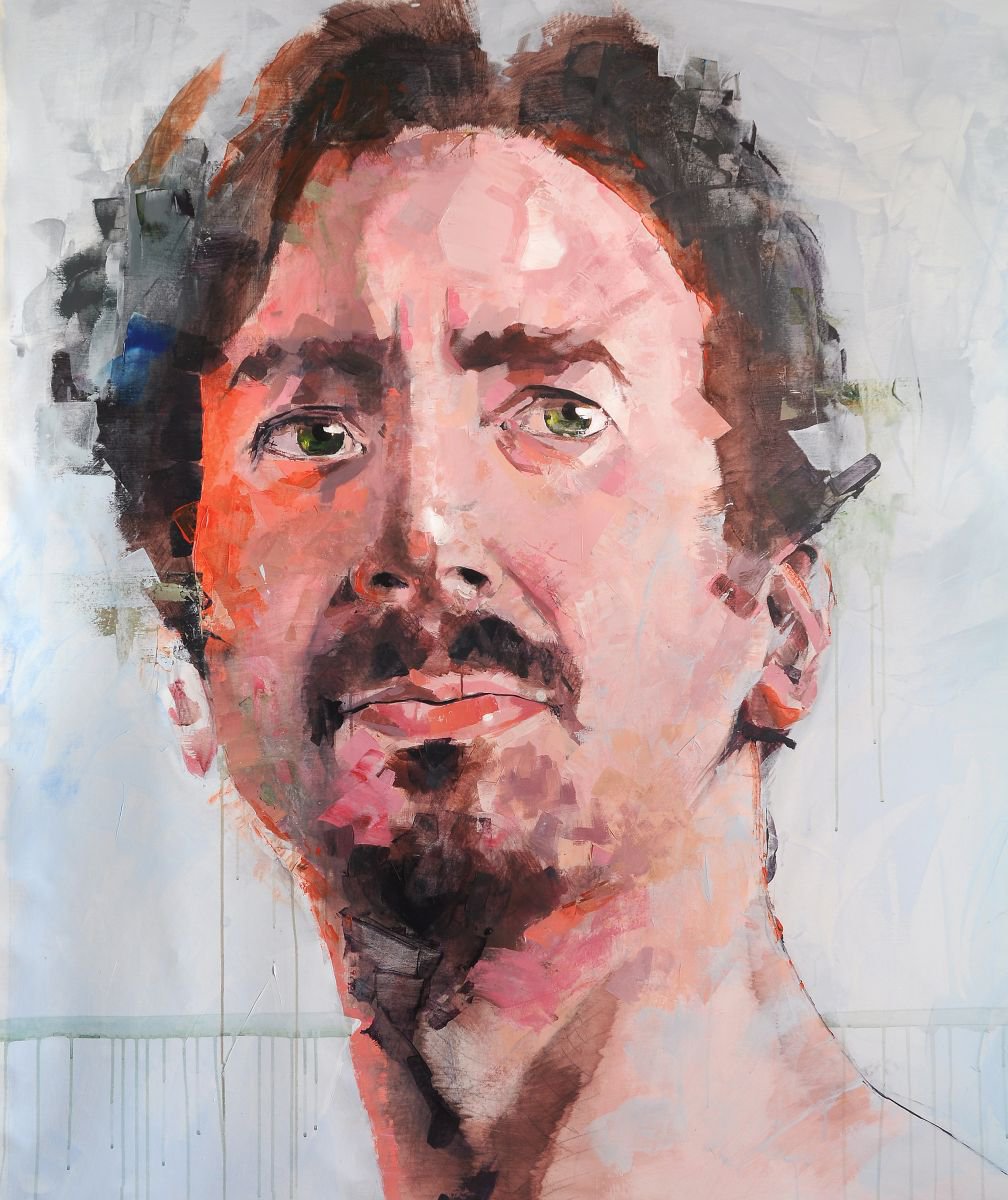 Impressionistic Portrait Acrylic Painting By Dario Moschetta, 57 X 68, Autoportrait 24, Original Artwork