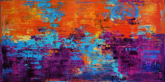 SOUTHERN SUNLIGHT * 63" x 31.5" * TEXTURED ARTWORK ON CANVAS * ORANGE * BURGUNDY