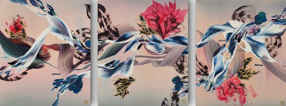 Indigo & Lotus Triptych