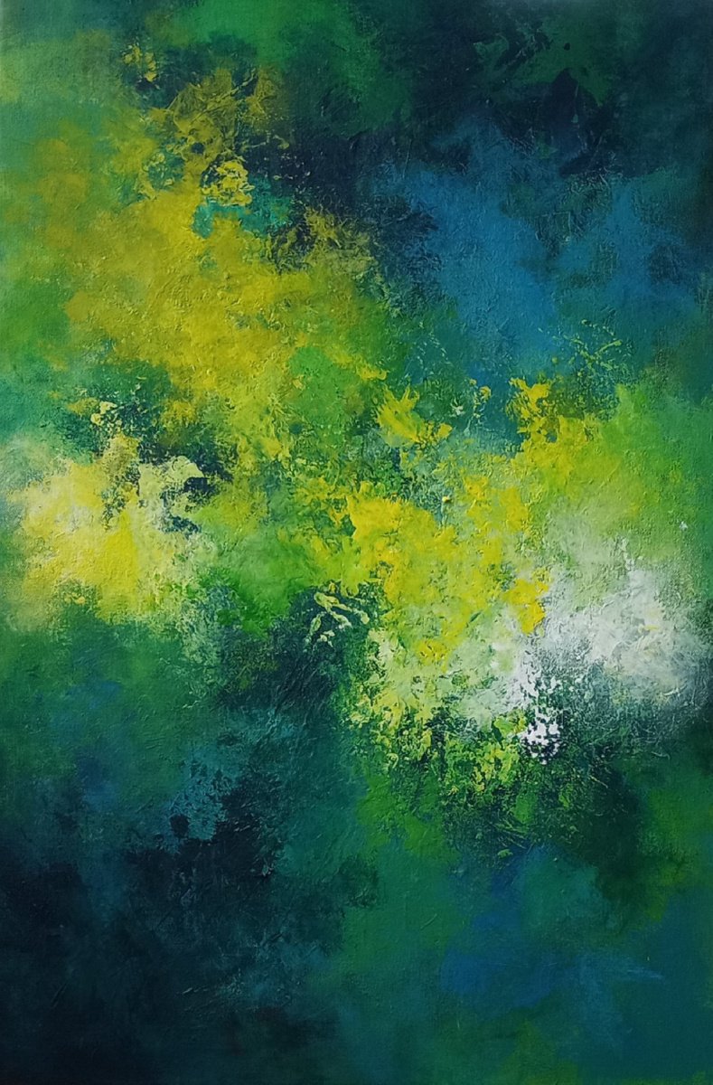 Abstract Blue and Green 24 x 36 by Louise Pirrotta
