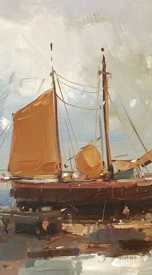 Sail Boat, Original oil painting, Handmade artwork, One of a kind by Vahe Yeremyan