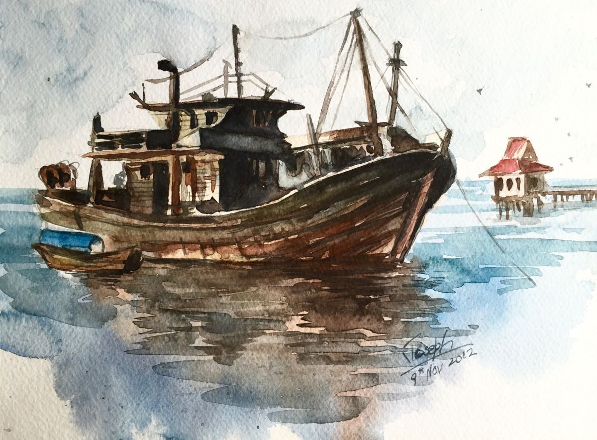 Watercolor - old small fishing boat :: Behance