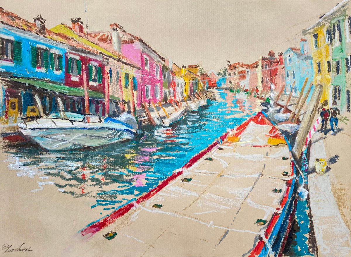 Impressionistic Painting , Colourful Houses Of Burano By Elena Yuzefovich, 16 X 12, Artwork For Sale On Artfinder