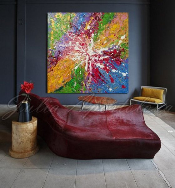 Original Contemporary Colorful Abstract Painting, Floral Abstract Art, Multicolored, Rainbow, Surreal Abstraction, Modern Painting, Rich Texture, Zen, Ready to Hang Canvas Art ''Blooming‬ Emotions''