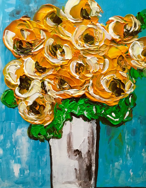 BOUQUET OF Yellow Roses  #8 palette  knife Original Acrylic painting office home decor gift