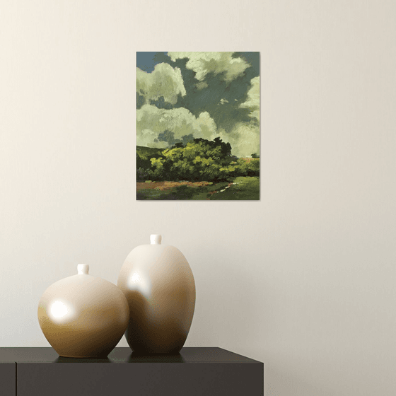 Original Oil Painting Wall Art Artwork Signed Hand Made Jixiang Dong Canvas 25cm × 30cm Park Woods small building Impressionism