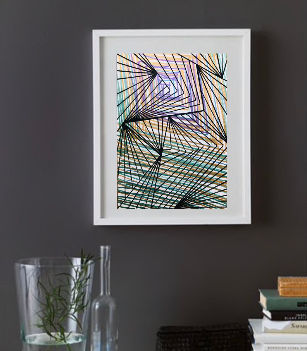 Debut 47 - Abstract Optical Art - Black and Metallic by Elena Renaudiere