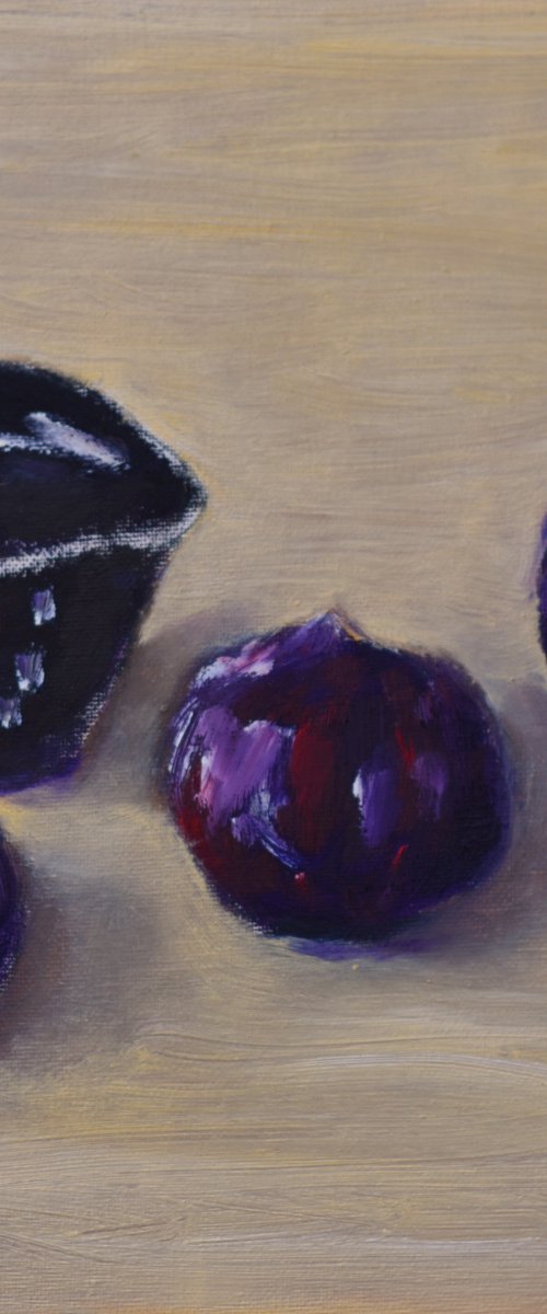 Three plums with japanese cup by Elena Zapassky