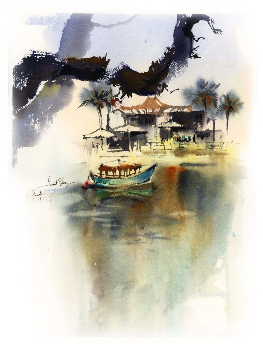 Landscape Watercolour By Sophie Rodionov, 12 X 16", Park Landscape, Original Artwork