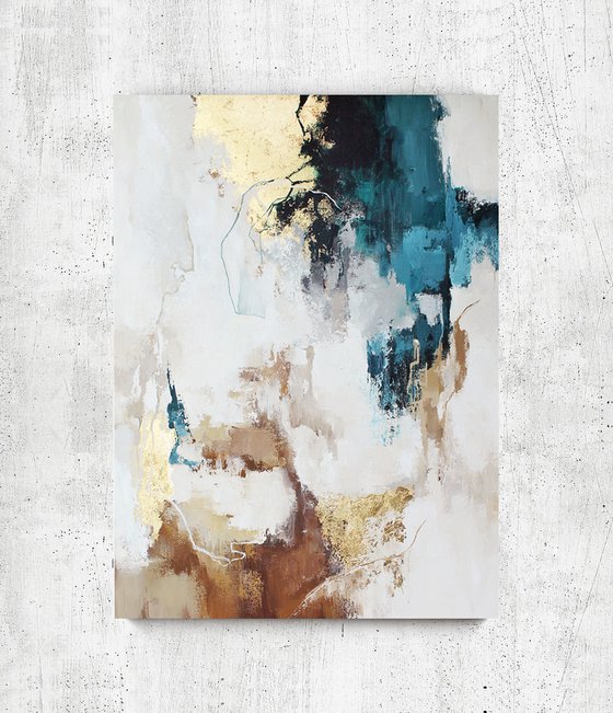 "Flux 2" Blue and gold abstract acrylic art
