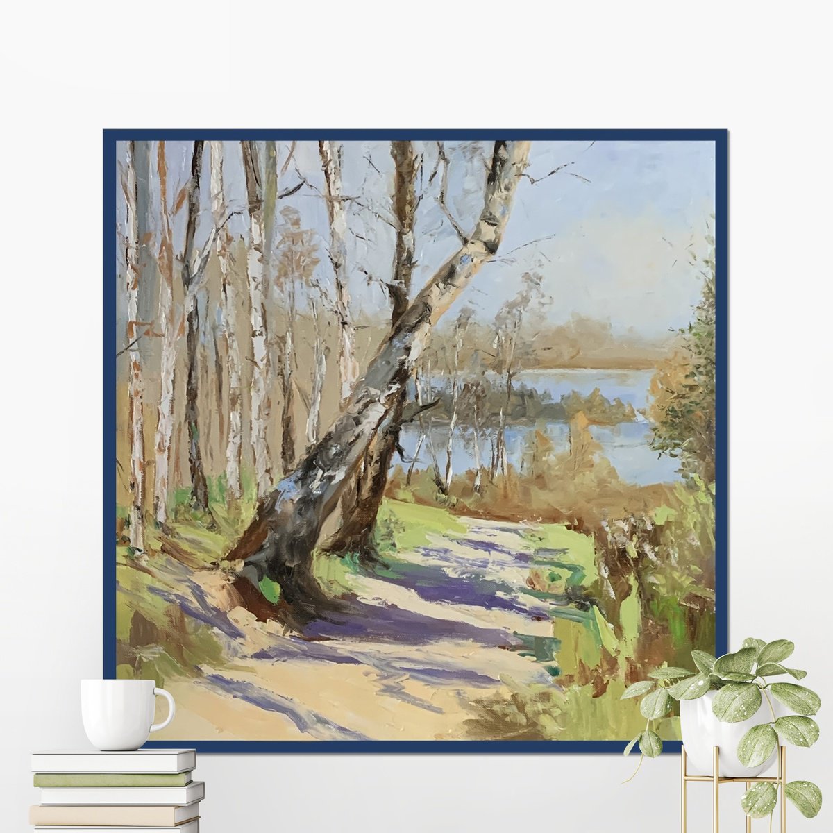 Expressive Landscape Oil Painting By Vita Schagen, 24 X 24", Music Of The Birch Woods., Original Artwork