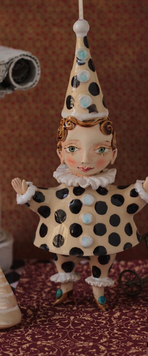 Cute Pierrot. Ceramic hanging sculpture by Elya Yalonetski
