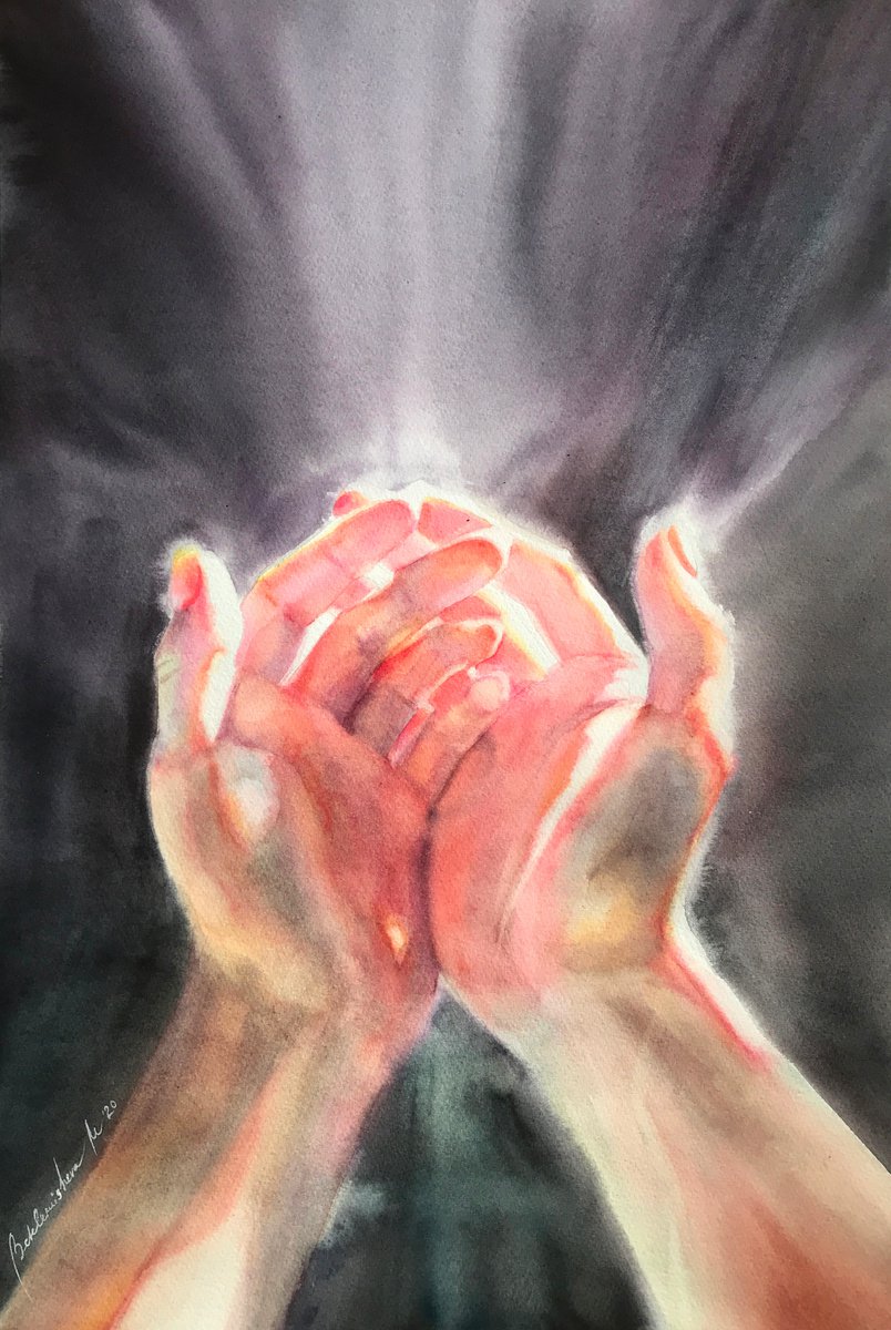 Hands. Watercolour painting. by Maria Beklemisheva