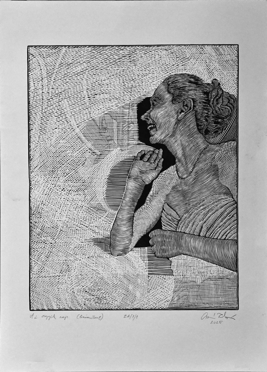 Photorealistic Portrait Linocut By Zoltan Csomos, 20 X 28", The Bride, Original Artwork