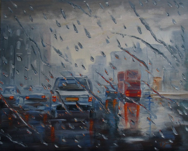 Rainy City Oil Painting By Vladimir Jarmolo Artfinder