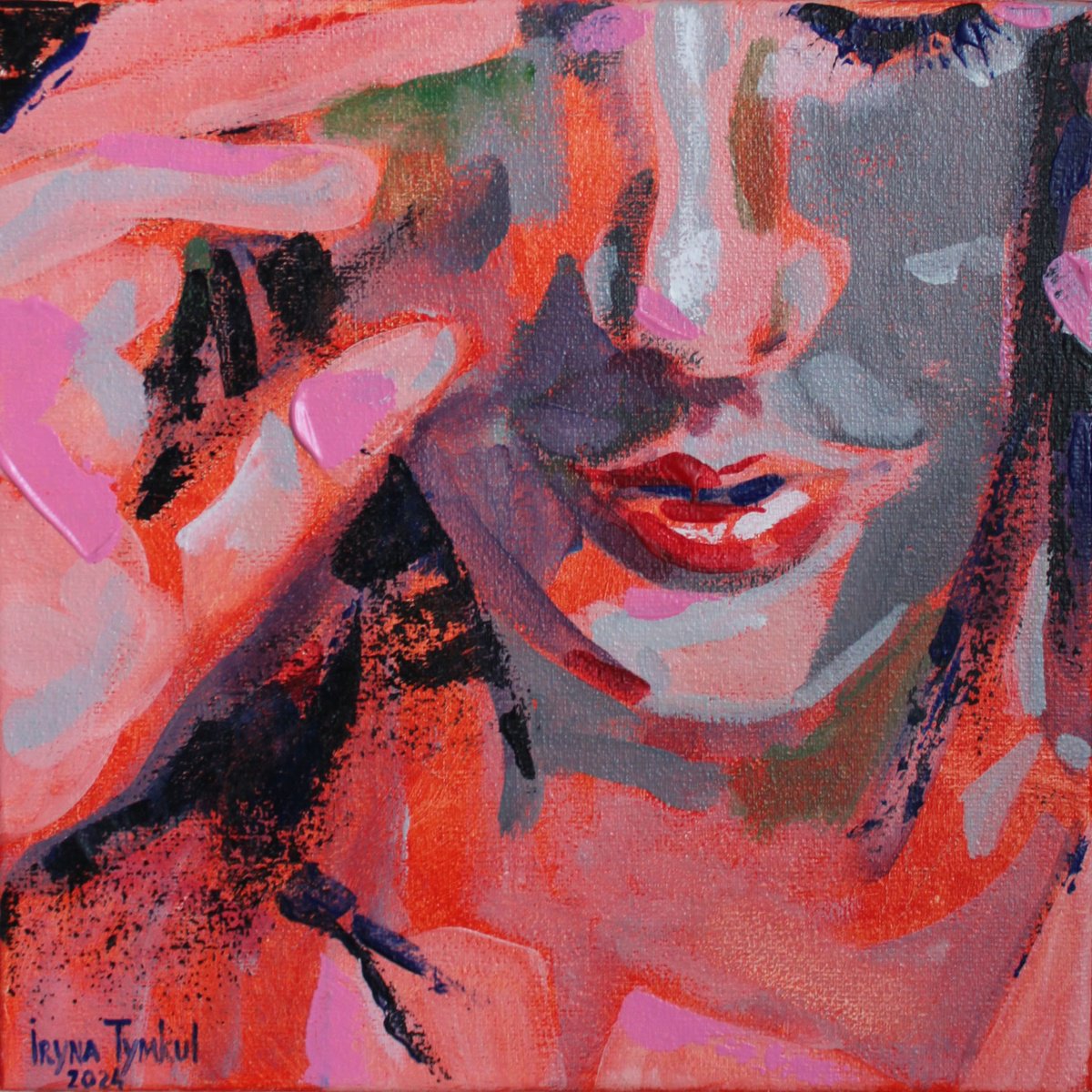 Impressionistic Portrait Acrylic Painting By Iryna Tymkul, 8 X 8, City Girl (2024), Original Artwork
