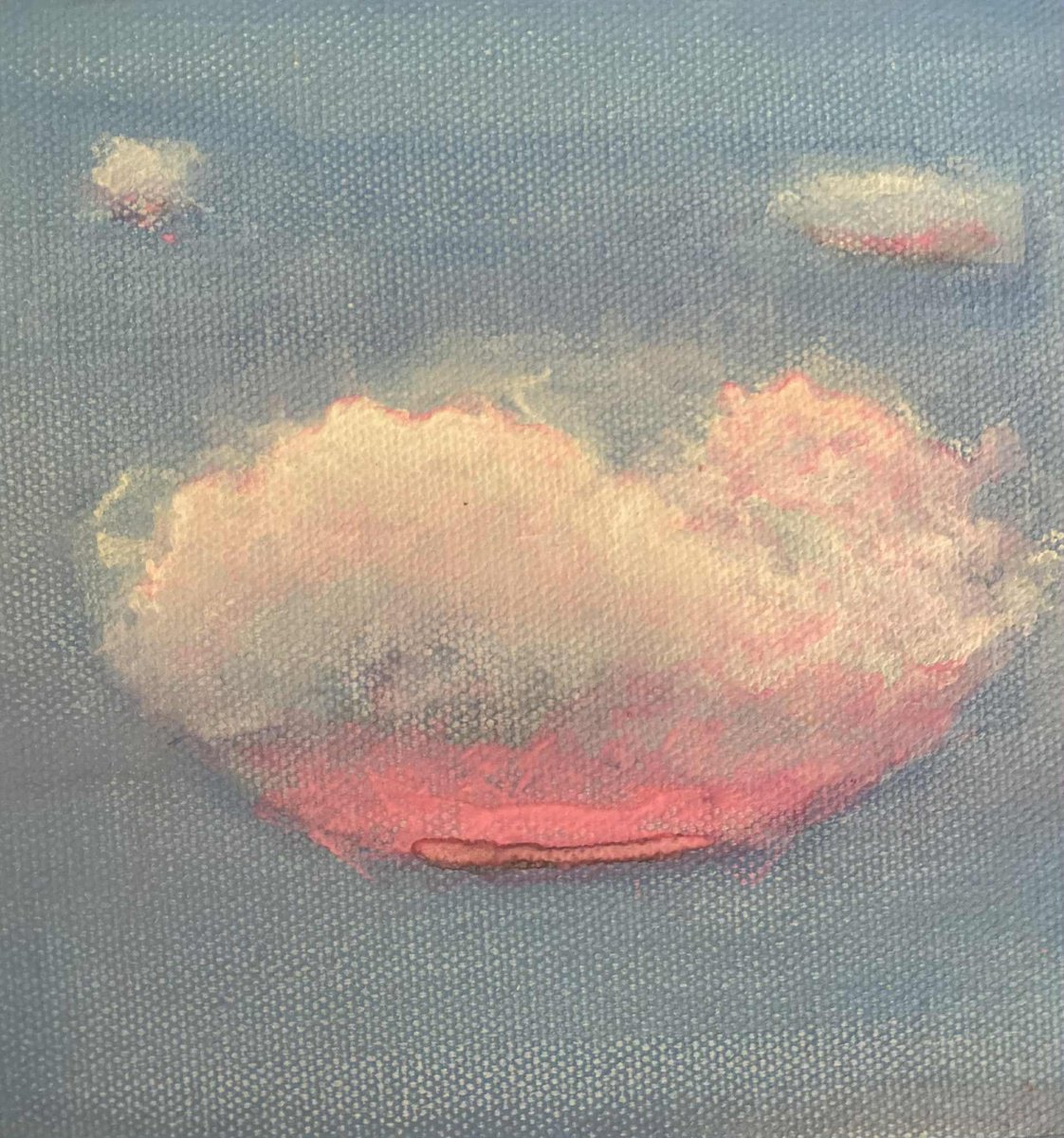 Impressionistic Landscape Acrylic Painting By Samah Kthar, 6 X 6", Cloud Series: The Pink Glow, Original Artwork