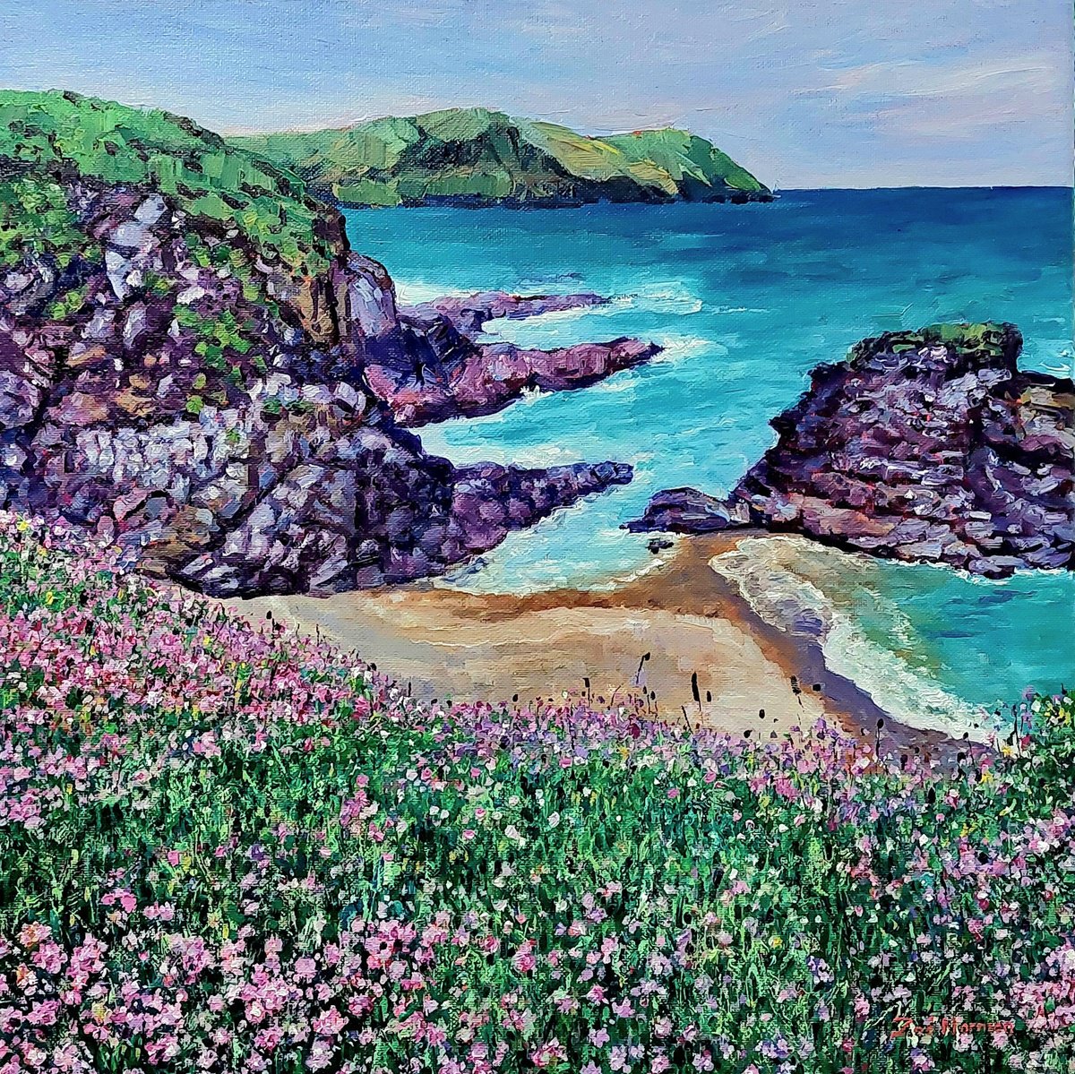 Flowers By The Sea By Zoe Elizabeth Norman, 16 X 16, Artwork For Sale On Artfinder