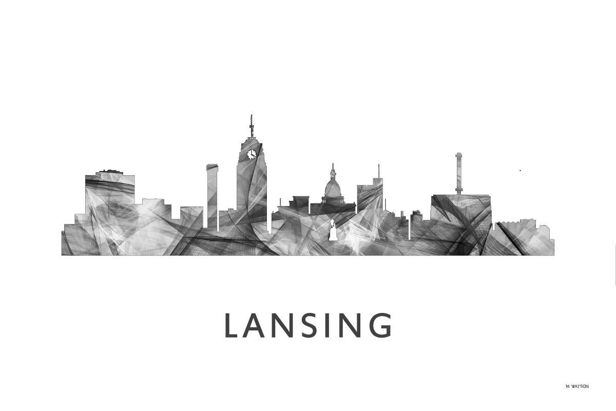 Lansing Michigan Skyline WB BW by Marlene Watson