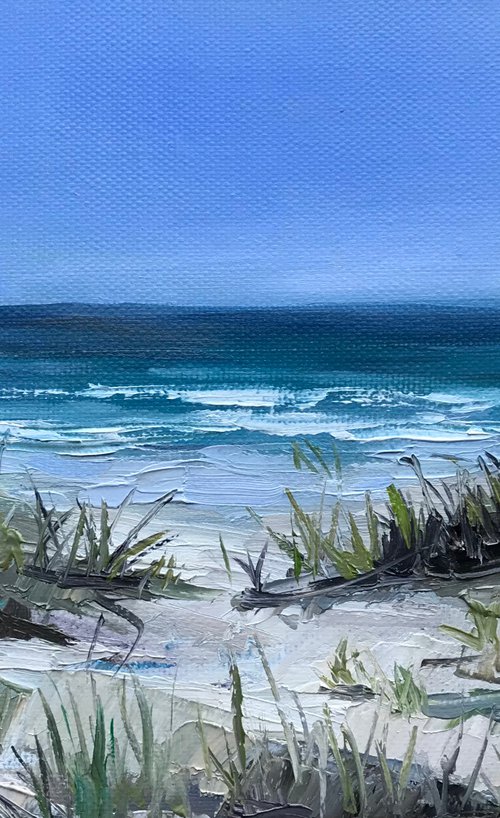 Seascape Original Oil Painting Sand beach 16x23 cm by Leysan Khasanova