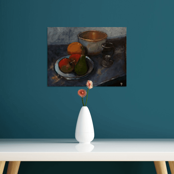 Still life with the old copper bowl