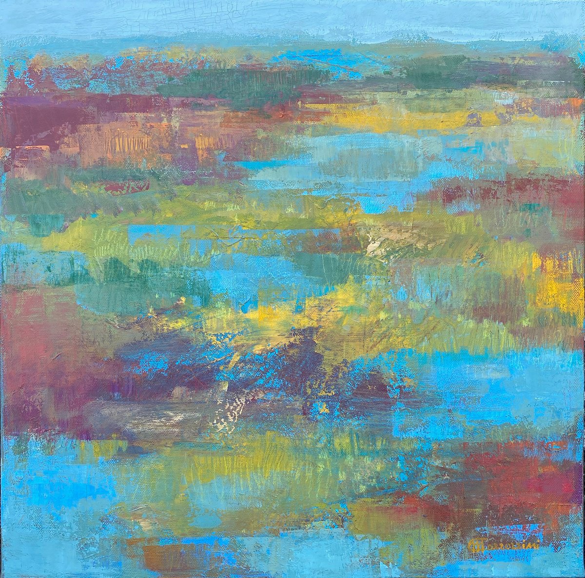 Abstract Landscape Acrylic Painting By Marcello Carrozzini, 16 X 16", Tornando A Casa, Original Artwork