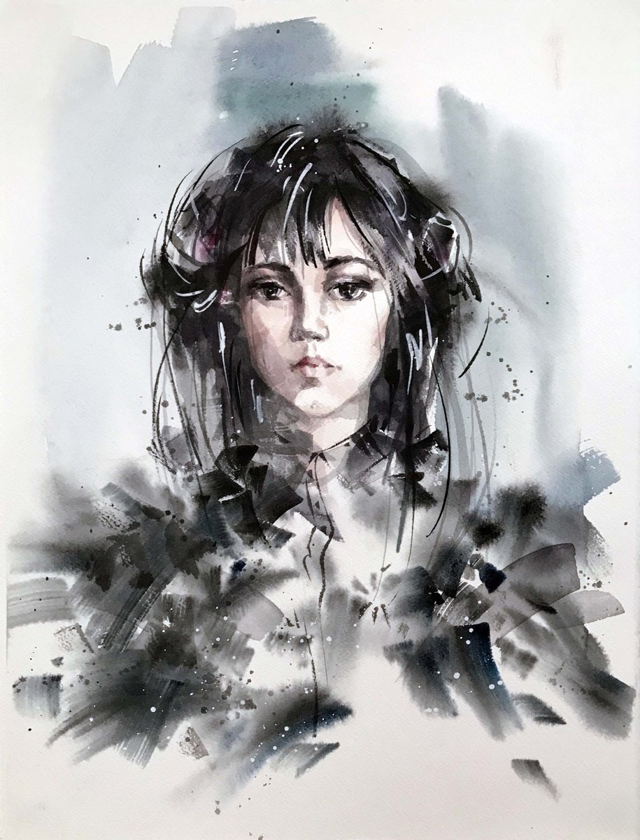 Impressionistic Portrait Watercolour By Galina Poloz, 11 X 15, Black Bird., Original Artwork