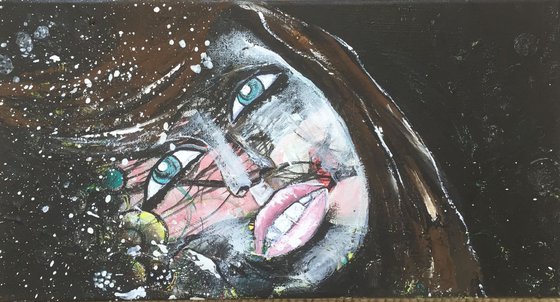 The Look - Original Acrylic Painting on Canvas Woman Portrait Face Paintings Ready to Hang Art For Sale Fine Art UK Art Affordable Art Home Decor 38x20 cm - 15"x8"