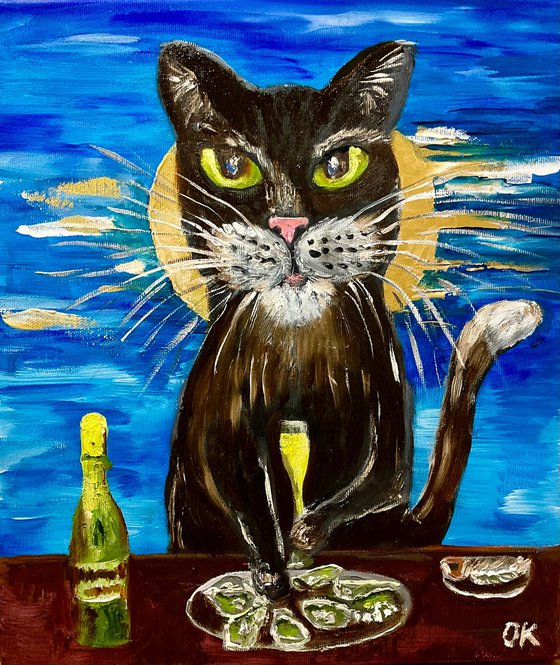 Champagne and oysters time. Lucky cat brings positive emotions in your life.