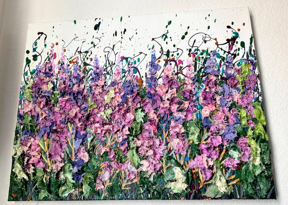 Meadow Dreams: Original Mix Media Abstract Art in Purple